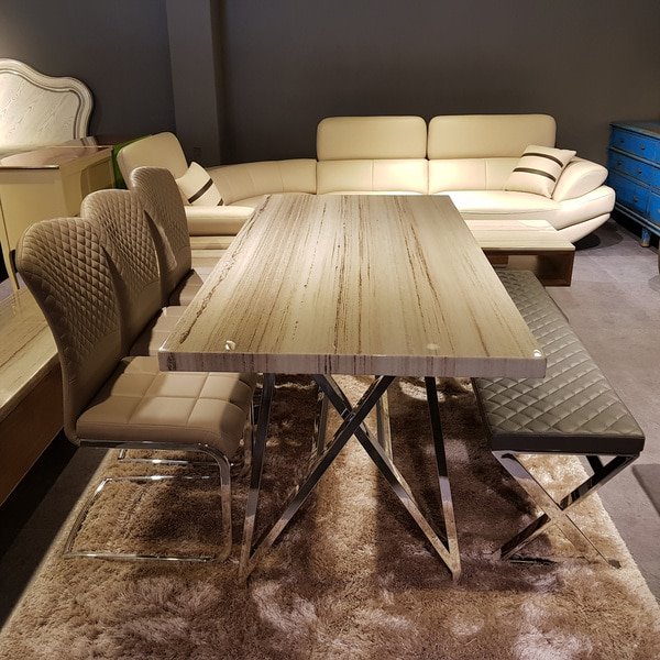 명품 SW 모카 천연대리석 스틸 하이모던 디자인 6인용 식탁 세트 ( 진열상품 초특가 대박할인 제품으로 배송비 별도 입니다. )